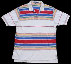 90s ポロ ラルフローレン ランダムボーダー コットン 鹿の子 ポロシャツ XXL★特大 オールド ビンテージ ロゴ刺繍 ラグ柄 ビッグサイズ