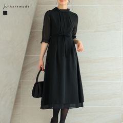 ブラックフォーマル レディース 入学式 入園式 礼服 セレモニースーツ 喪服 ワンピーススーツ 冠婚葬祭 フォーマル シフォン フリル haremode 322188