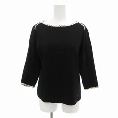 バーバリー ロンドン BURBERRY LONDON カットソー ボートネック ノバチェック切替 ホースロゴ刺繍 七分袖 13 黒 ブラック /FF ■GY14