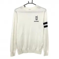 【超美品】ジャックバニー×ドラえもん セーター 白×ネイビー ニット ウール混 袖ライン レディース 2(L) ゴルフウェア Jack Bunny