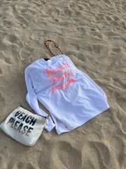 Beach Party 半袖Tシャツ ホワイト×オレンジピンク　ユニセックス