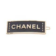 シャネル CHANEL ロゴ ゴールド/ブラック GP（ゴールドメッキ） レザー CHANELロゴ ヘアクリップ レディース Used A