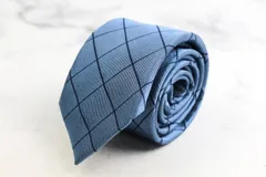 ヒルトン ブランド ネクタイ チェック柄 格子柄 シルク コットン イタリア製 PO メンズ ブルー HILTON 【中古】