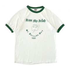80s USA製 セントパトリック デー リンガーTシャツ イベント 三つ葉 ロゴ ヴィンテージ シングルステッチ アイルランド Hanes グリーン ホワイト