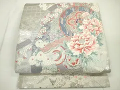 平和屋着物◎六通柄袋帯　唐織　飛鶴吉祥花文　プラチナ箔　正絹　逸品　DAAU1686xg