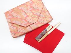 【京松】【茶道具】数寄屋袋 帛紗 扇子 菓子切りセット kyo7w07-714