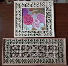 208  麻の葉組子　組子絵柄  2枚一組木製額縁