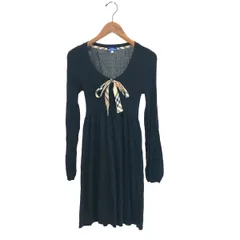 BURBERRY バーバリーブルーレーベル ニットワンピース サイズ:38 ノバチェック/リボン/長袖 FB507-192-09   ブラック レディース / 240001161910