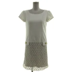 クイーンズコート QUEENS COURT ワンピース フレンチスリーブ 花柄レース切替え ドッキング ビジュー ミディ丈 アイボリー グレージュ 1