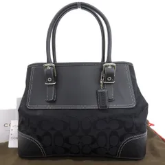 【本物保証】 布袋付 コーチ COACH シグネチャートートバッグ 6366 ハンドバッグ キャンバス レザー ブラック