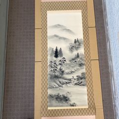 【水墨山水】五月筆 掛け軸 尺五立 木箱・外箱付