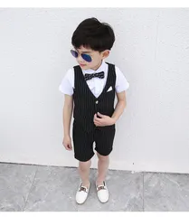 キッズ 夏フォーマルスーツストライプ ブラック 結婚式 発表会  4点【158】