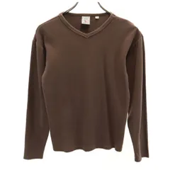 AVIREX アヴィレックス 長袖 Vネック リブ Tシャツ S ブラウン ロンT レディース 古着