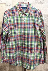 美品 ポロラルフローレン チェック 長袖シャツ L メンズ ワンポイント ポニー刺繍 POLO RALPHLAUREN