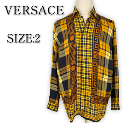 ★新品未使用タグ付き★V2 BY VERSACE ヴェルサーチ 長袖シャツ ナイロンシャツ イエロー タータンチェック メンズ ヴェルサーチェ