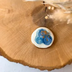 美しい ブルー お花 金継ぎ ライン 陶器 ヘアアクセサリー ヘアゴム ポニーフック ブローチ 青 ゴールド 金 ホワイト 白 花 シンプル 陶磁器 ヘアアクセ