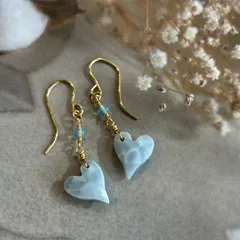 ブルーオパールハートのピアス　14kgf　カラーオパール・アフリカンブルーオパール　ハンドメイドピアス　天然石ピアス　イヤリング変更可