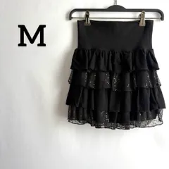 y2k平成ギャルフリルスカート黒ブラックミニスパンコールレースかわいいM