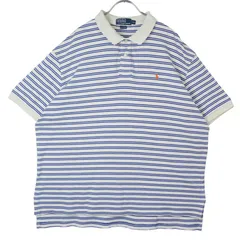 ポロバイラルフローレンPolo by RALPH LAUREN半袖ポロシャツボーダー白ホワイト青ブルーポニーロゴ刺繍vintageヴィンテージ40126