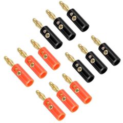 Brand New AGULKA Gold-Plated Screw-In Banana Plugs for Audio/Video Receivers, Amplifiers, and Sound Systems (6 Red + 6 Black)