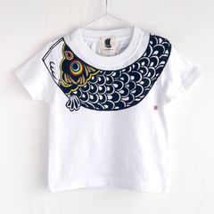 キッズ 鯉のぼり柄Tシャツ 白 手描きで描いた鯉のぼりのTシャツ こどもの日
