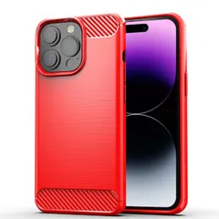 iPhone15 Pro ケース アイフォン15 プロ  カーボン調 薄型 耐衝撃 ソフト ケース 【Color】 レッド