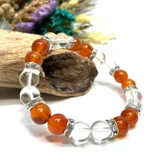 カーネリアン&水晶 パワーストーン ブレスレット 天然石ブレス (シルバー) 8mm レディース 女性  数珠ブレス 開運 プレゼント ギフト [19]