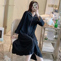 ☆ ブラック ☆ M ☆ レディース ルームウェア パジャマ ワンピース  ルームウェア パジャマ ワンピース 長袖 ゆったり ルームワンピース 可愛い かわいい オシャレ おしゃれ 薄手 ロング マタニティ ナイトウェア 部屋着 寝間着 春 夏 秋 冬