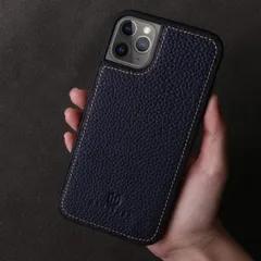 [HANATORA] iPhone11 Pro Max 本革ケース シュリンクカーフレザー スマホケース 青 紺 ネイビー