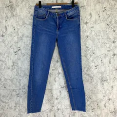 美品<!-利用不可文字-!>ZARA ザラ　スキニーデニム　ブルー　青　ストレッチ　細め　ポケット　ウエスト浅め　アンクル丈　裾切りっぱなし