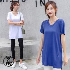 Tシャツ 夏 レディース 半袖Tシャツ ヒップ丈 ゆったり 無地Tシャツ 半袖 サマーTシャツ Vネック カットソー ゆったりTシャツ 夏Tシャツliu