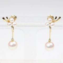  MIKIMOTO ミキモト パール イヤリング K14YG アコヤ真珠 イエローゴールド 揺れる【中古】