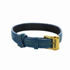 フェンディ FENDI バングル ブレスレット アクセサリー レザー 牛革 ロゴ ベルト 青 ブルー ■GY18 /MQのサムネイル