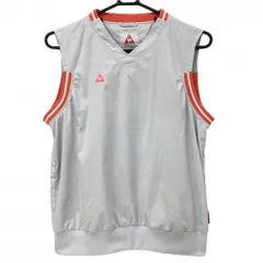 【超美品】ルコック アウターベスト ライトグレー×サーモンピンク Vネック ロゴ刺しゅう レディース M ゴルフウェア le coq sportif