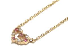 2   美品 4℃ K10YG ネックレス ハートトップ ☆ ダイヤモンド ピンクストーン ▼ レディース ペンダント ヨンドシー 5E6DS