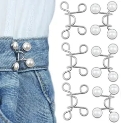 【在庫セール】リベット付き 縫い目ない 調整ボタン ウエストバックル ゆるゆるのジーンズ/ズボン/スカート/Tシャツ/パーカーなどを調節する取り外し可能ボタン 調節可能 YFFSFDC【ウエスト調整ボタン27mm3セット】ジーンズ 交換用 (白パール)