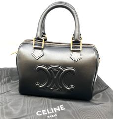 【鑑定済み】正規品 未使用品 セリーヌ CELINE  キュイル トリオンフ スモール ボストンバッグ ハンドバッグ ショルダーバッグ 2WAY ブラック カーフ