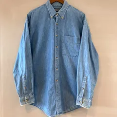 90's LANDS'END ランズエンド BD デニムシャツ ボタンダウン 長袖 L/S ブルー 青 メンズ Lサイズ