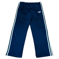 古着 adidas アディダス トラックパンツ 刺繍 トレフォイルロゴ ネイビー×ホワイトライン 100サイズ Lサイズ 257-91