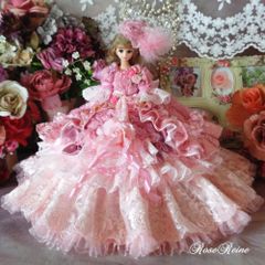 ★サマーセール★ベルサイユの薔薇 ローズピンクの美麗なグラデーション 凛としたロイヤルデザインのプリンセスドールドレス