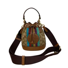 【中古】 COACH （コーチ） ﾃﾞﾝﾌﾟｼｰ ﾄﾞﾛｰｽﾄﾘﾝｸﾞ ﾊﾞｹｯﾄ 15 バッグ ハンドバッグ  Brown ブラウン マルチカラー C5639 used:AB