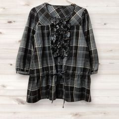 D0307 シーディーエスベーシック C.D.S BASIC ブラウス 長袖 (M) レース フリル チェック 総柄 ノーカラー