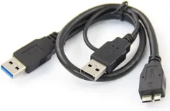 Y字microBケーブル 外付けHDD SSD データ転送と給電 電力不足解消 USB3.0+USB2.0+MicroB USBケーブル タイプAオス マイクロBオス