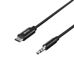 【迅速発送】バッファロー AUX ケーブル USB Type C to 3.5mm オーディオ 変換 ハイレゾ iPhone 16対応 DAC搭載 高耐久 ナイロン 1ｍ ブラック BSMPC3515BK