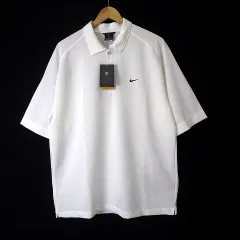 ナイキゴルフ NIKE GOLF ポロシャツ ハーフジップ ハニカム エンボス ドライ メッシュ DRY-FIT ロゴ 刺繍 速乾 吸汗 半袖 XL 白 ホワイト 大きいサイズ 国内正規品 タグ付 美品