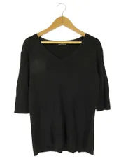 グリーンレーベルリラクシング ユナイテッドアローズ green label relaxing ニット カットソー Vネック 五分袖 リブニット 無地 ブラック