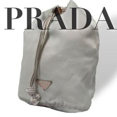 良品 4784 PRADA プラダ 巾着 ポーチ 三角プレート ナイロン グレー