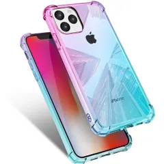 【大人気】iPhone 12 Pro Max 用 ケース クリア 耐衝撃 薄型 グラデーション 透明 TPUバンパー 薄型 軽量 取り出し易い 全面保護 カバー 光学メッキ加工 おしゃれ 擦り傷防止 指紋防止 ストラップホール付き スリム ピンク/グリーン M