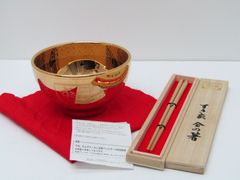 【未使用品】すき家　金のどんぶり 金の箸セット