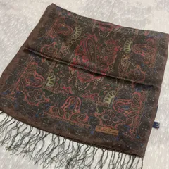 10-4.80-90ｓビンテージ　ラルフローレン　日本製　ペイズリー柄　ブラウン系　フリンジ付き　シルクストール